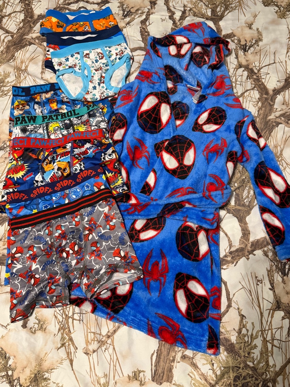 Disney Spider-Man Blue Hooded Fleece Robe with Assorted Character Briefs